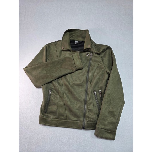 Alya Jackets & Blazers - Alya Women Olive Green Faux Suede Asymmetrical Zip Moto Jacket Medium
